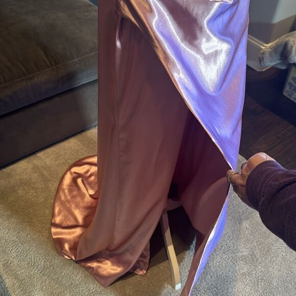 Pink Full Length Prom Party Dress Criss Cross Back Straps Leg Slit Size 14 NEW - Picture 3 of 11